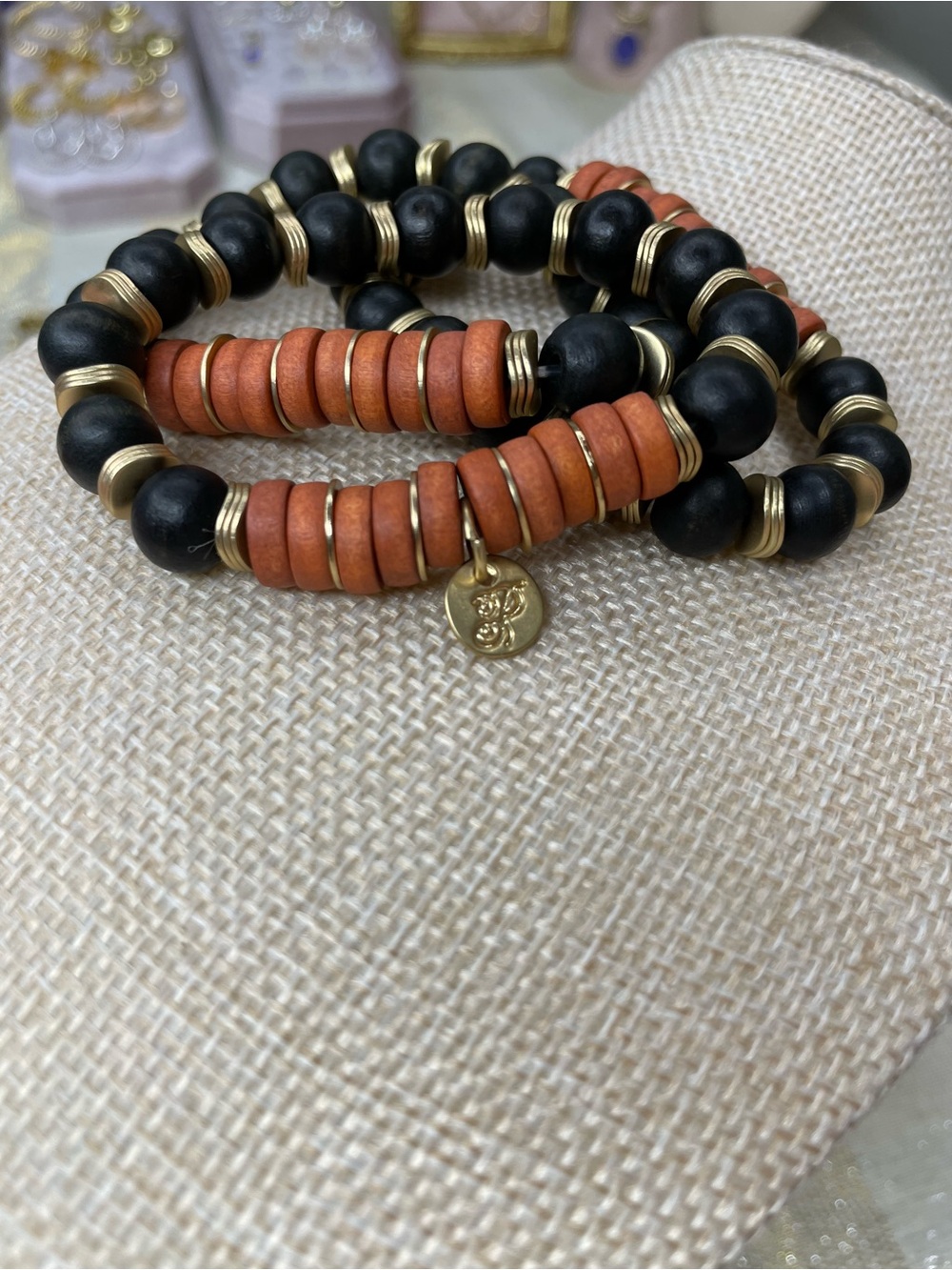 Plunder Black and Terracotta Beaded Stretch Bracelet Set